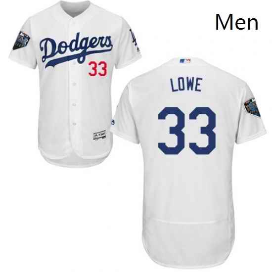 Mens Majestic Los Angeles Dodgers 33 Mark Lowe White Home Flex Base Authentic Collection 2018 World Series Jersey
